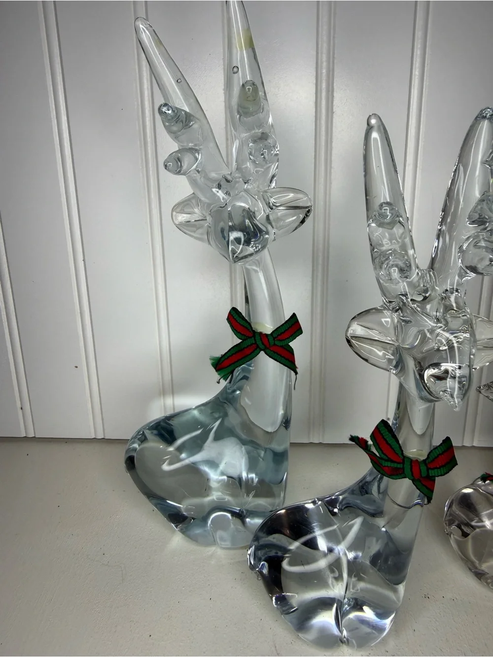 Vintage Lot 3, Enesco Clear Blown Art Glass Reindeer Deer Figurines, Holiday